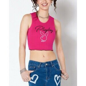 Playboy Pink Cropped Tank Top with Logo Graphic